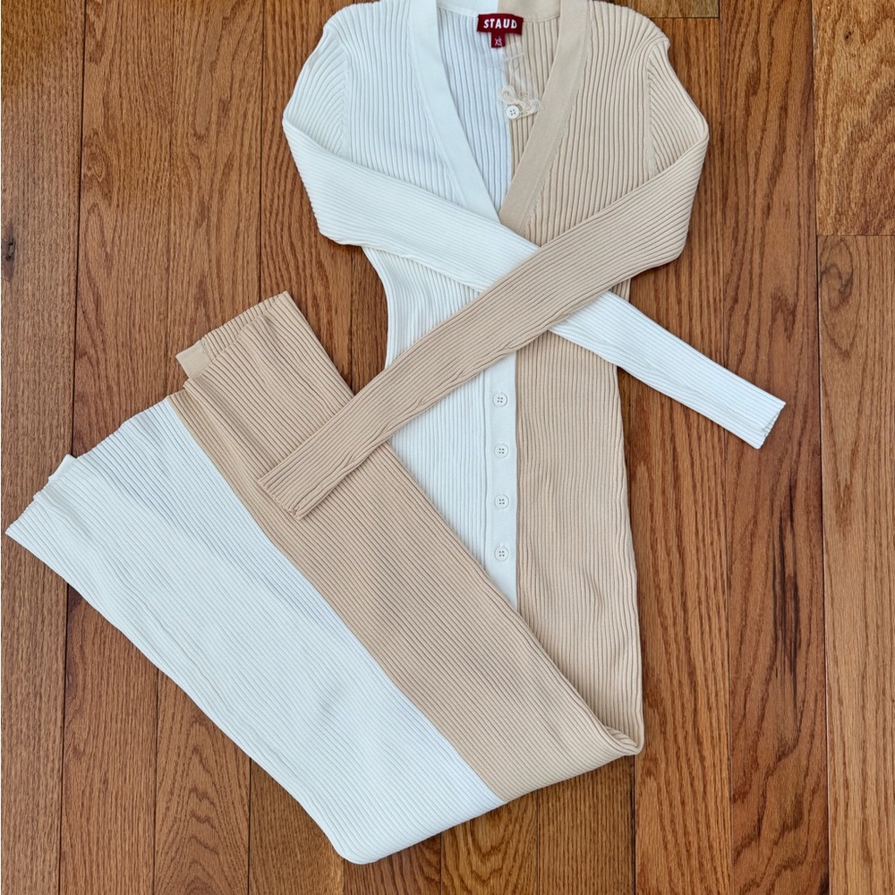 STAUD Women's Cream and Tan dress